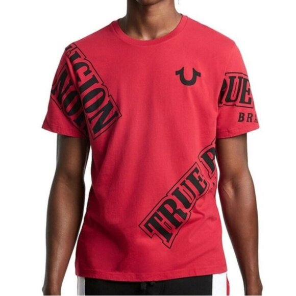 True Religion Men's True Verb Scatter Tee T-Shirt - Ruby Red - Picture 4 of 11